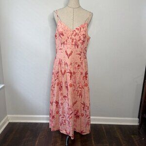 House Of Harlow 1960 Tropical Floral Pink Linen Blend Dress Sz L Sweetheart